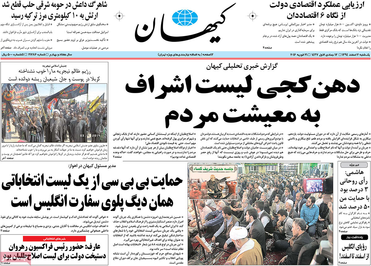 A look at Iranian newspaper front pages on Feb 21