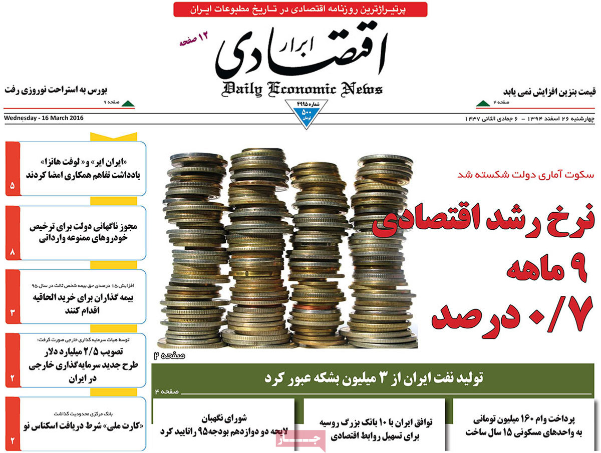 A look at Iranian newspaper front pages on March 16