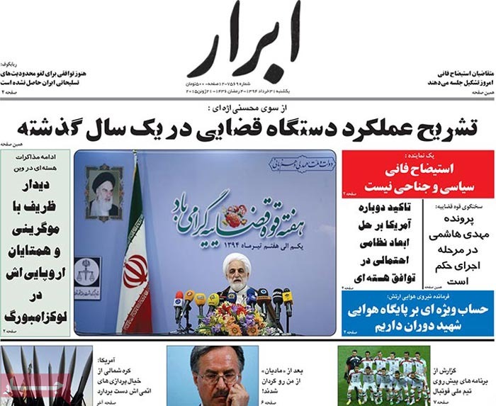 A look at Iranian newspaper front pages on June 21