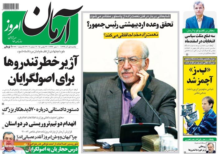 A look at Iranian newspaper front pages on Nov. 22