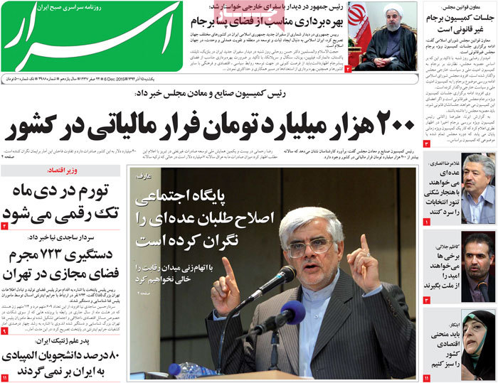 A look at Iranian newspaper front pages on Dec. 6