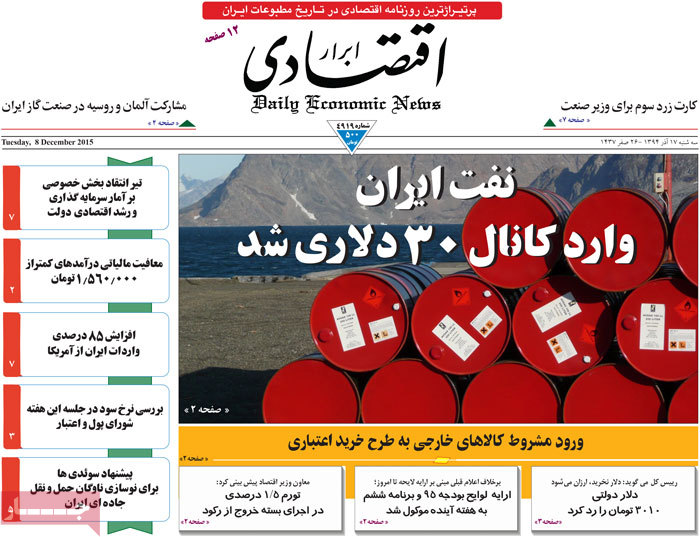 A look at Iranian newspaper front pages on Dec. 8