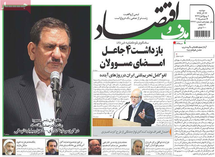 A look at Iranian newspaper front pages on Dec. 14