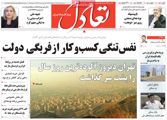 A look at Iranian newspaper front pages on Dec. 15