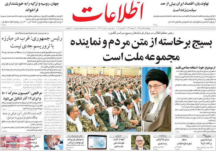 A look at Iranian newspaper front pages on Nov. 26