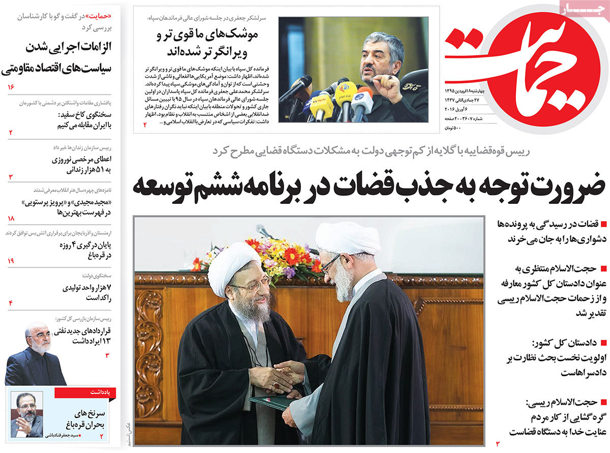 A look at Iranian newspaper front pages on April 6