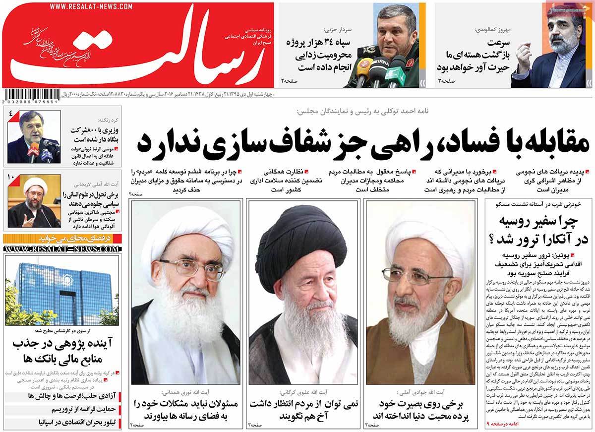 A Look at Iranian Newspaper Front Pages on December 21