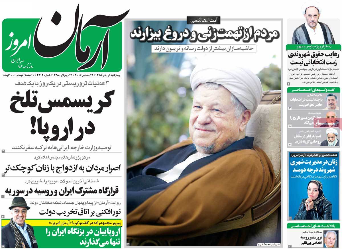 A Look at Iranian Newspaper Front Pages on December 21