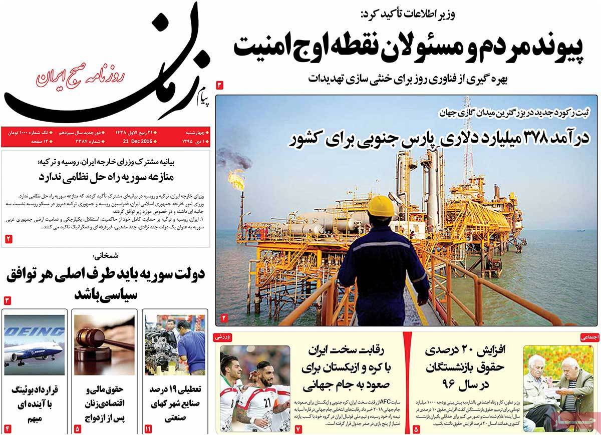 A Look at Iranian Newspaper Front Pages on December 21