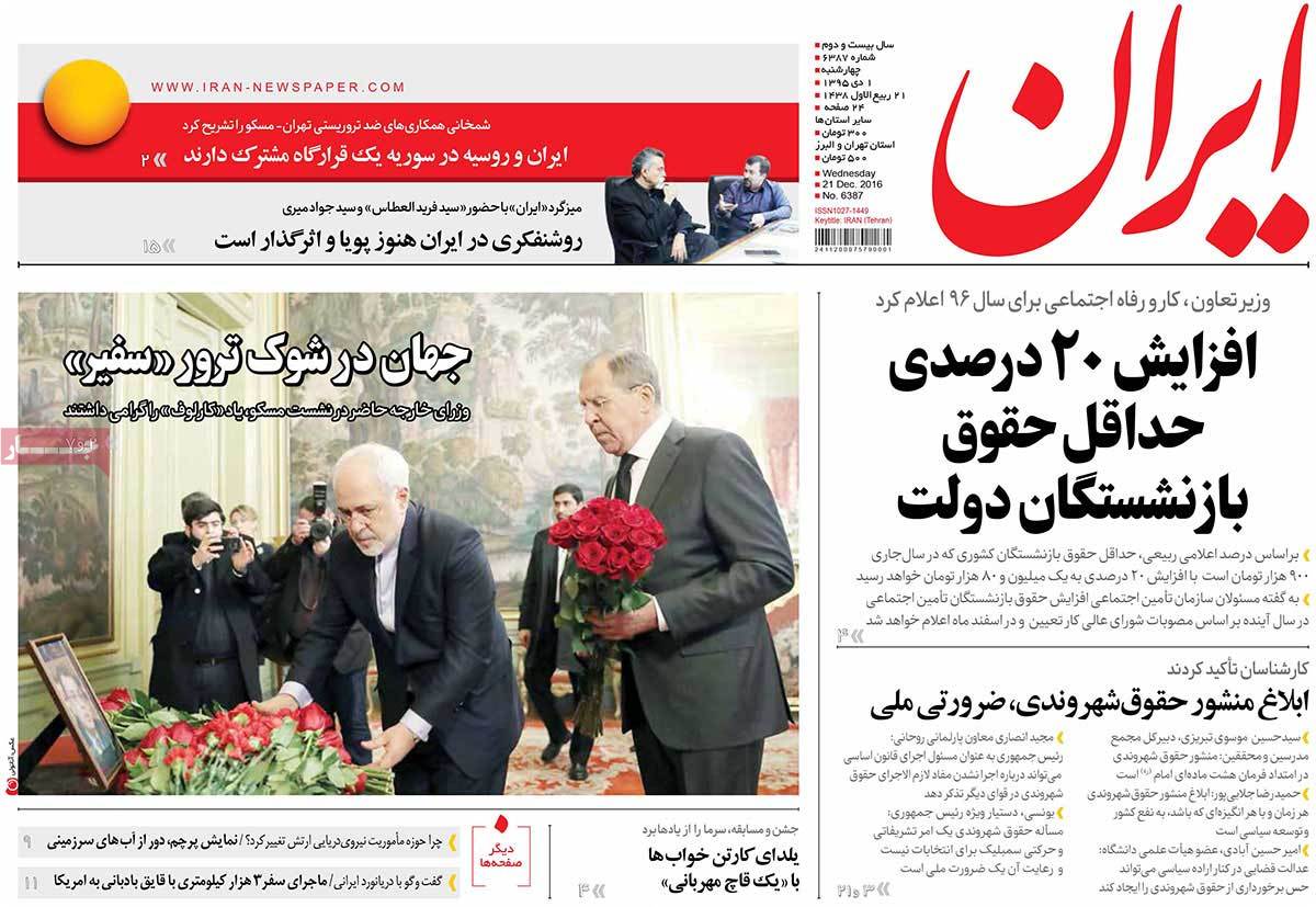 A Look at Iranian Newspaper Front Pages on December 21