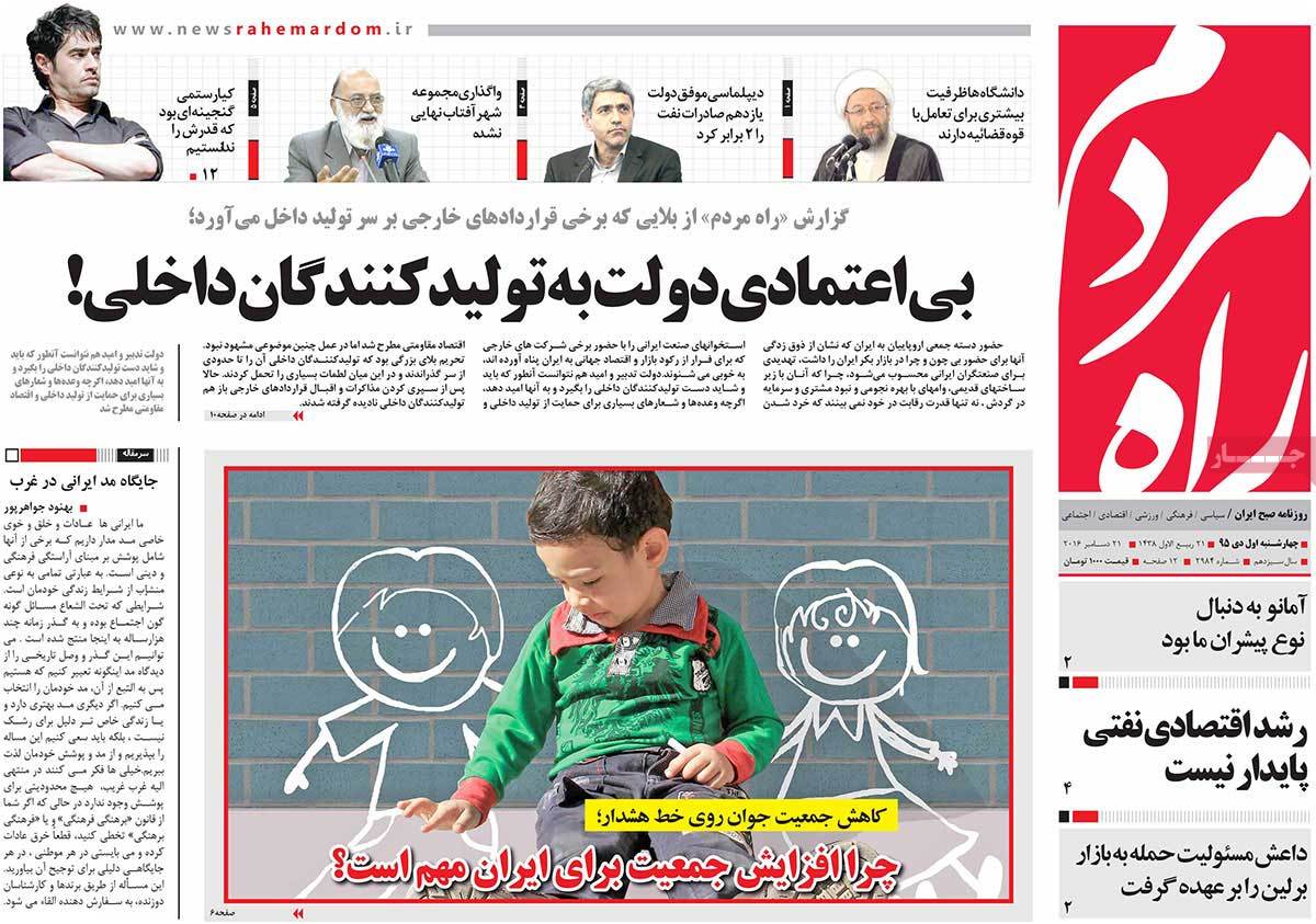 A Look at Iranian Newspaper Front Pages on December 21