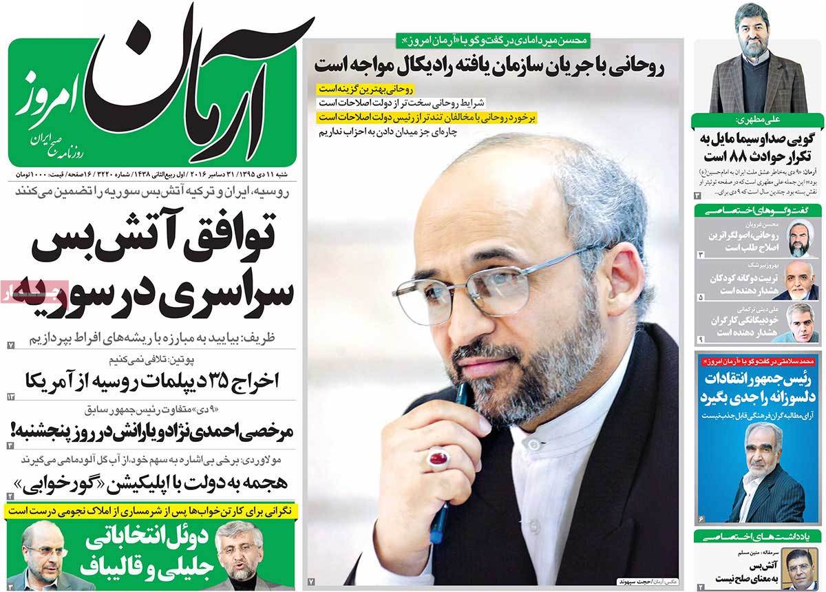 A Look at Iranian Newspaper Front Pages on December 31