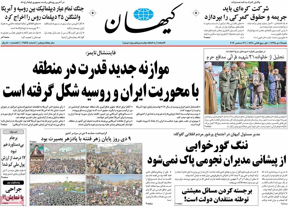 A Look at Iranian Newspaper Front Pages on December 31