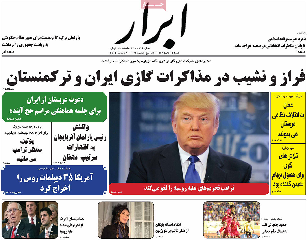 A Look at Iranian Newspaper Front Pages on December 31