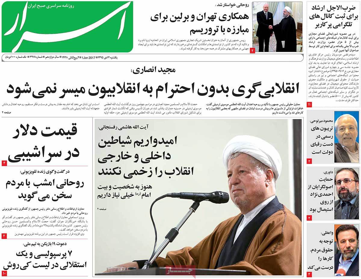 A Look at Iranian Newspaper Front Pages on January 1