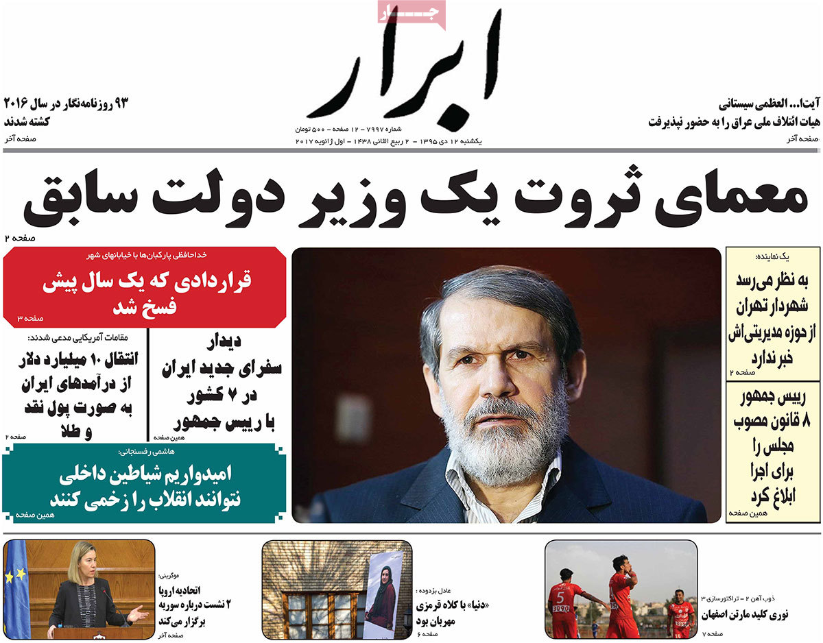 A Look at Iranian Newspaper Front Pages on January 1