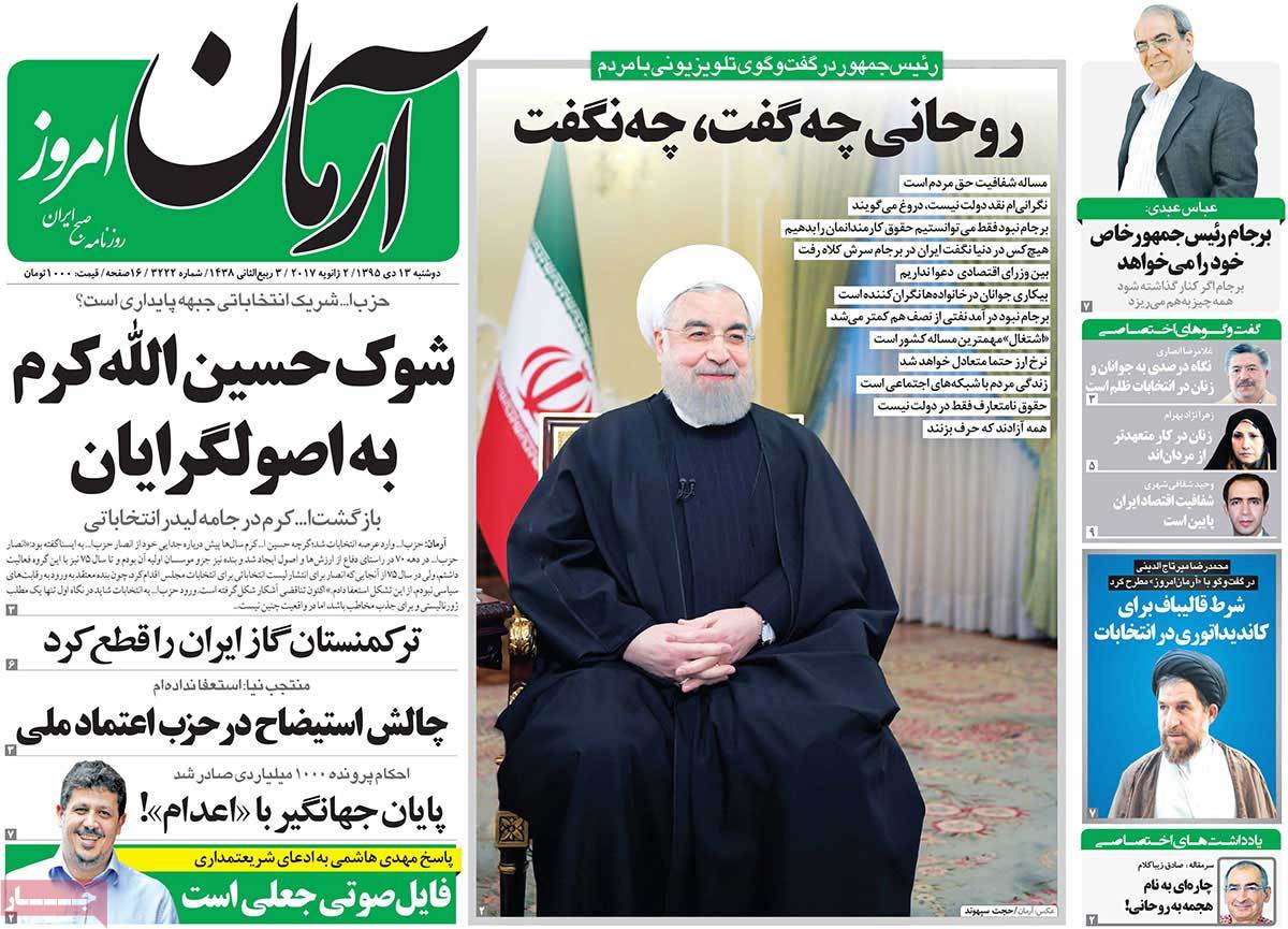 A Look at Iranian Newspaper Front Pages on January 2