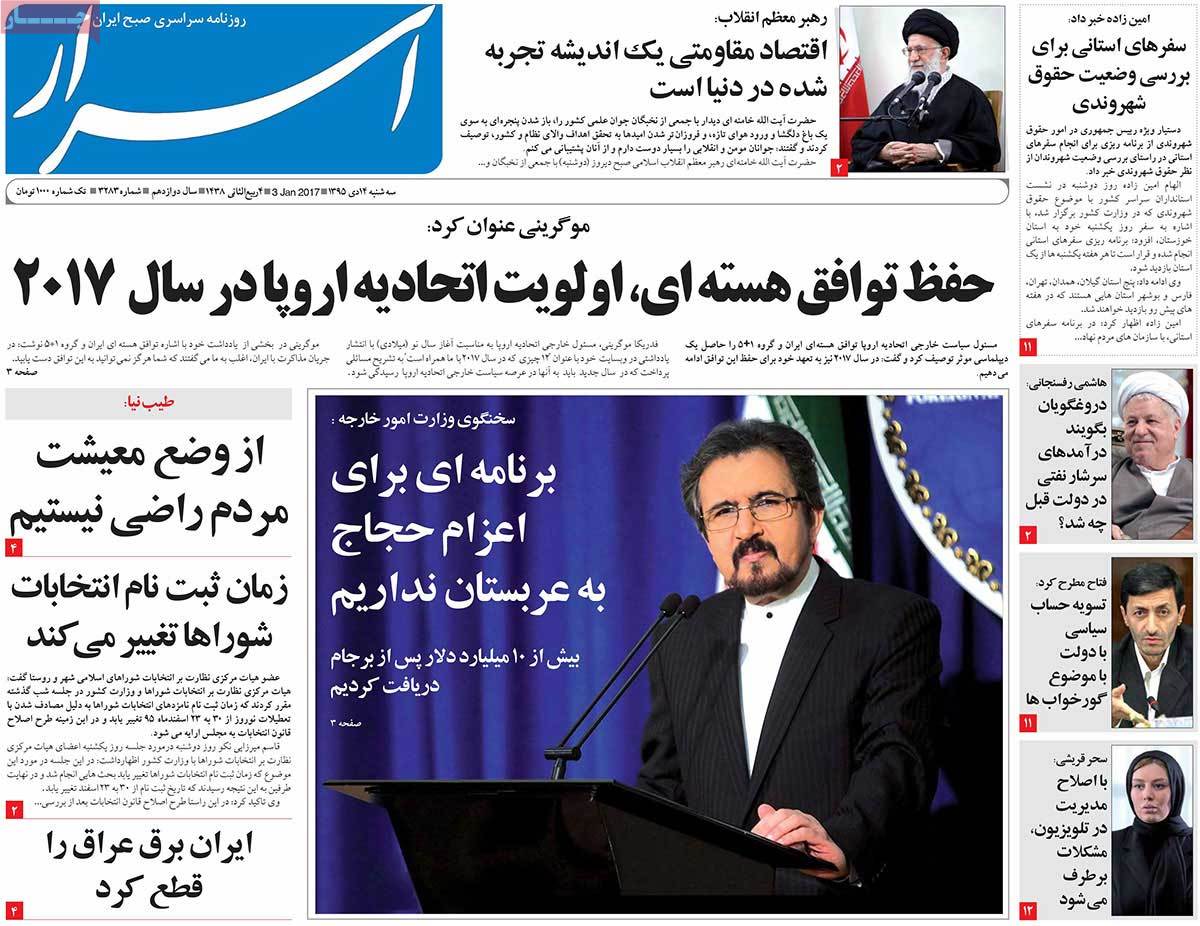 A Look at Iranian Newspaper Front Pages on January 3