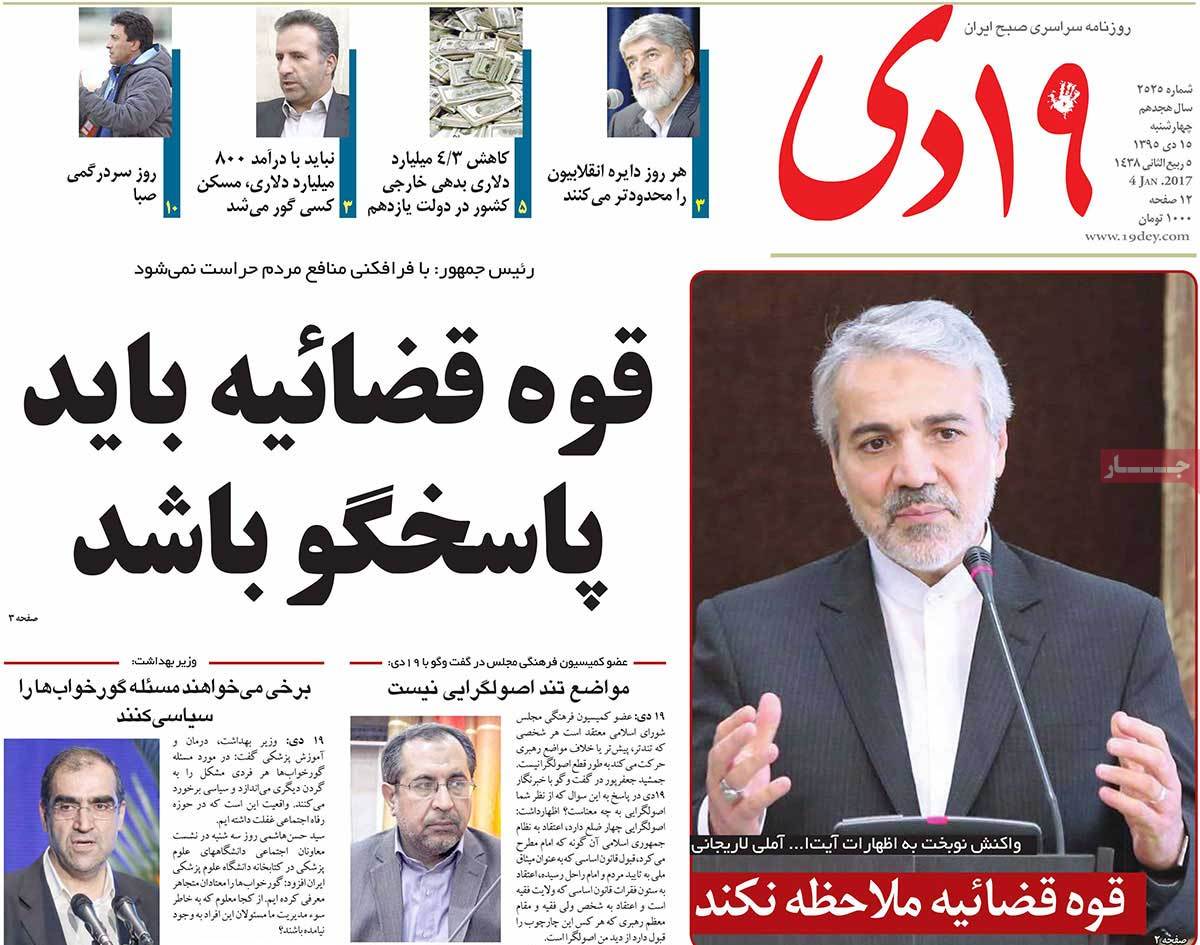 A Look at Iranian Newspaper Front Pages on January 4