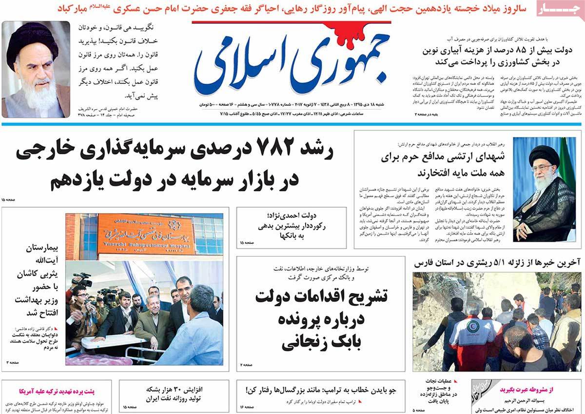 A Look at Iranian Newspaper Front Pages on January 7