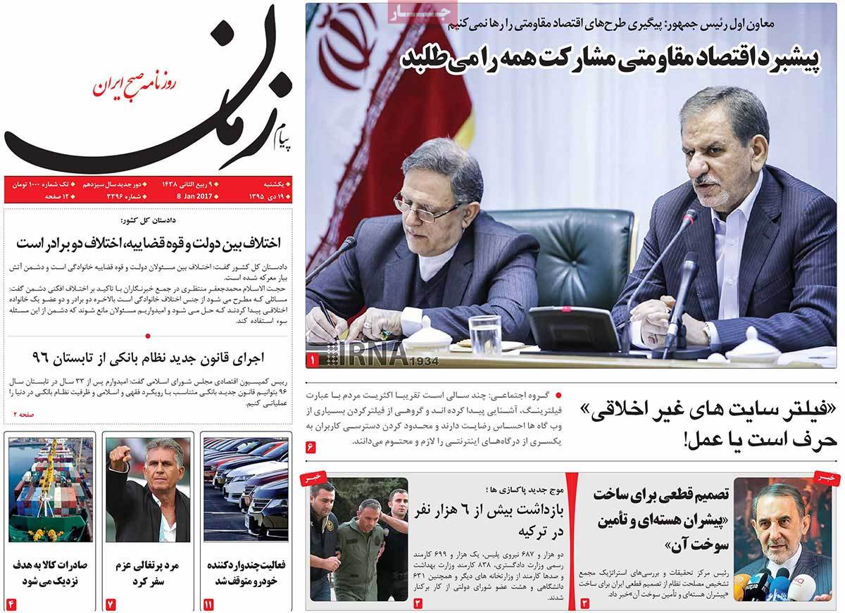 A Look at Iranian Newspaper Front Pages on January 8