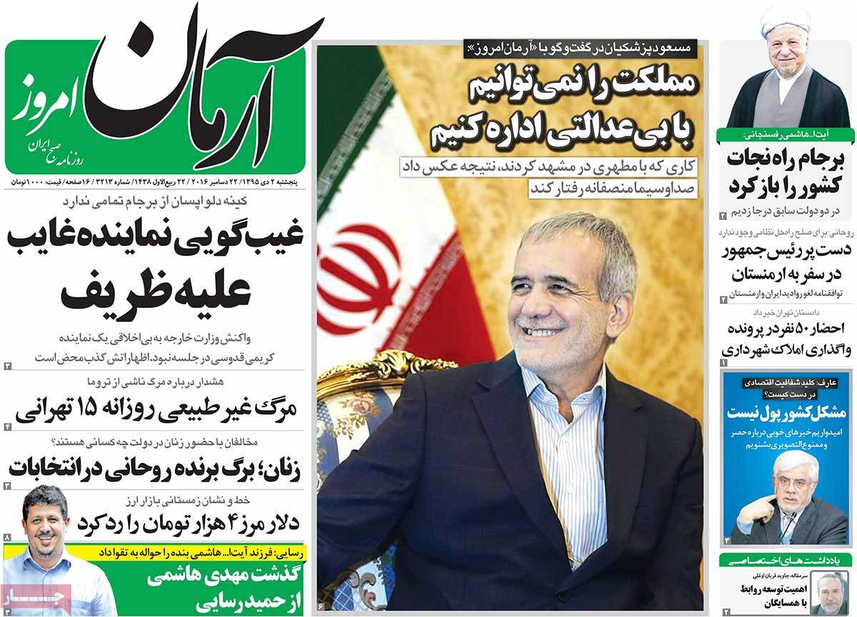 A Look at Iranian Newspaper Front Pages on December 22