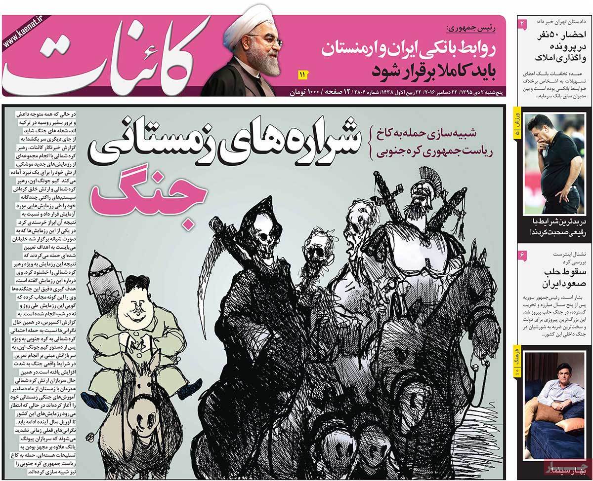 A Look at Iranian Newspaper Front Pages on December 22