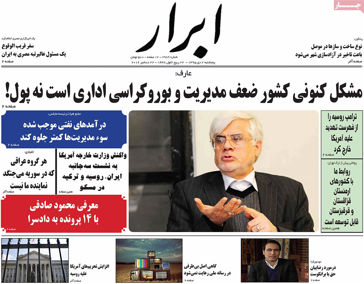 A Look at Iranian Newspaper Front Pages on December 22