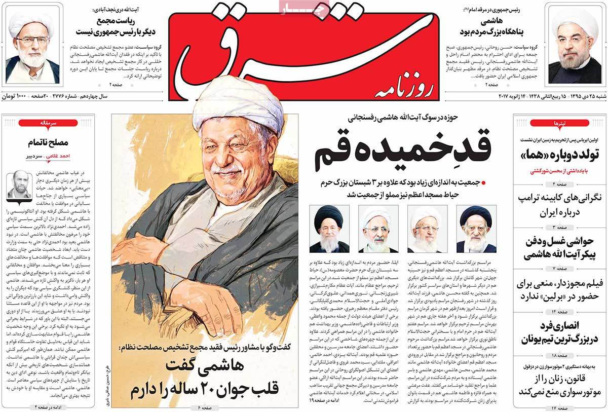 A Look at Iranian Newspaper Front Pages on January 14