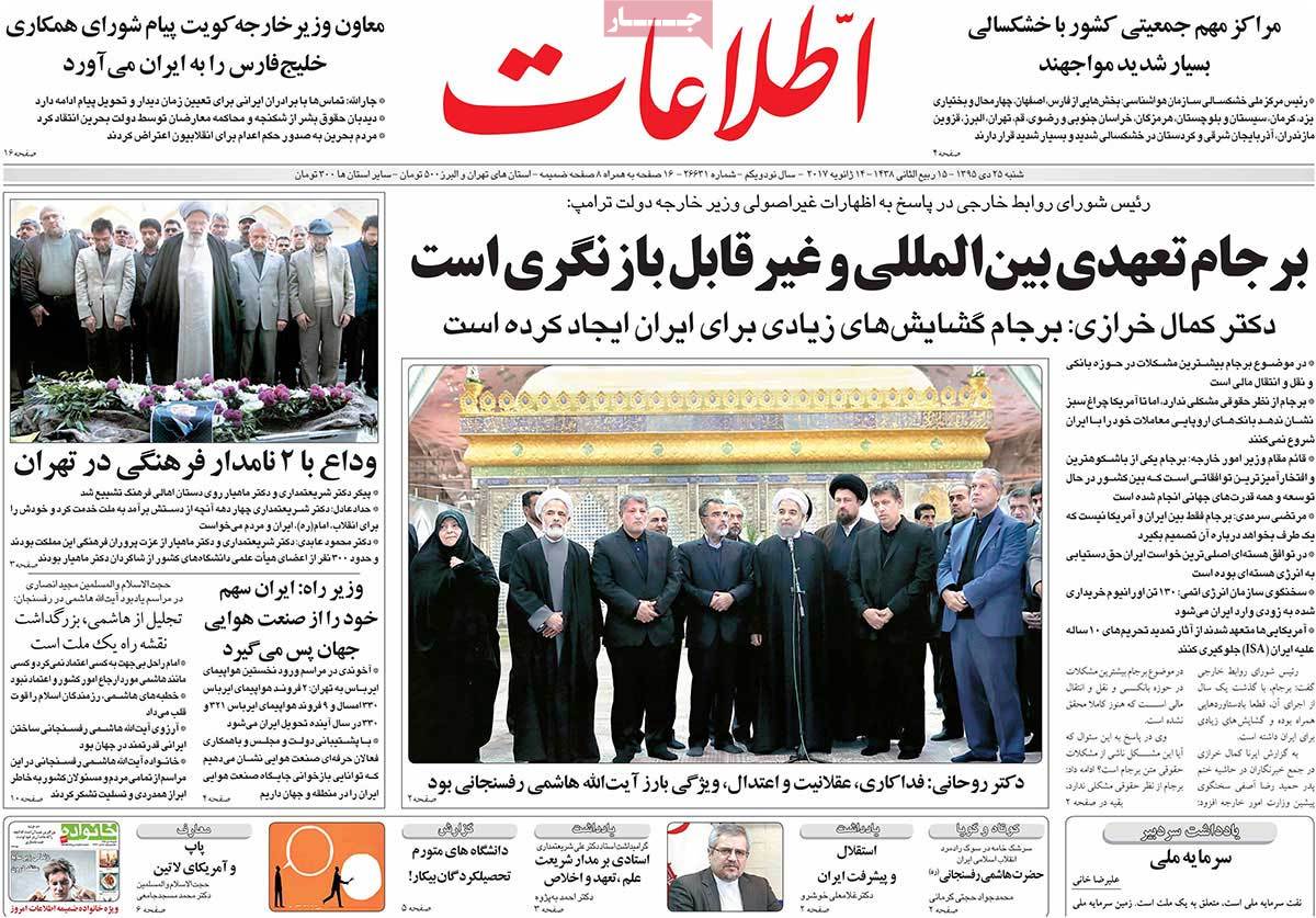 A Look at Iranian Newspaper Front Pages on January 14