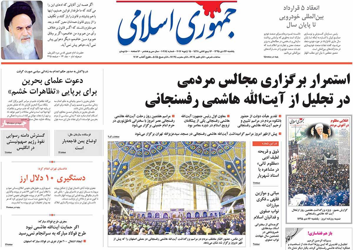 A Look at Iranian Newspaper Front Pages on January 15