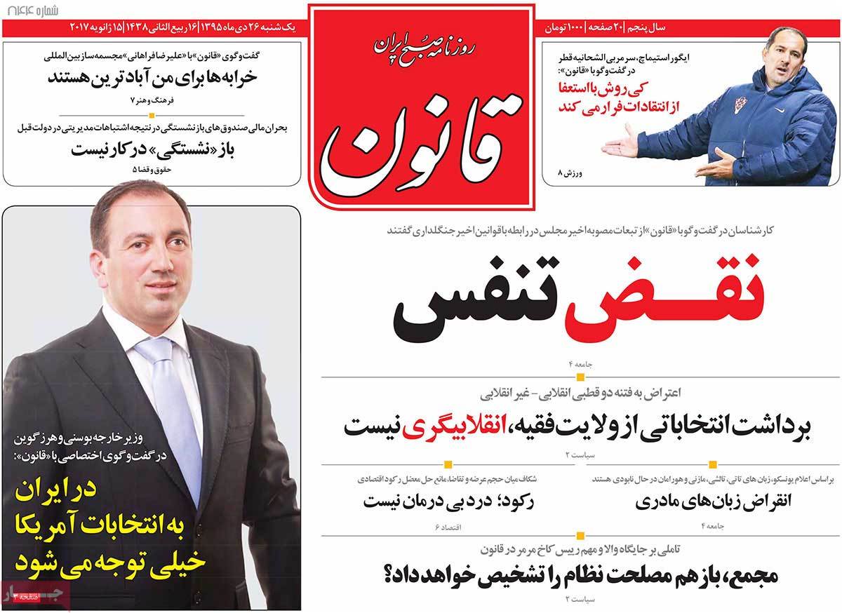 A Look at Iranian Newspaper Front Pages on January 15