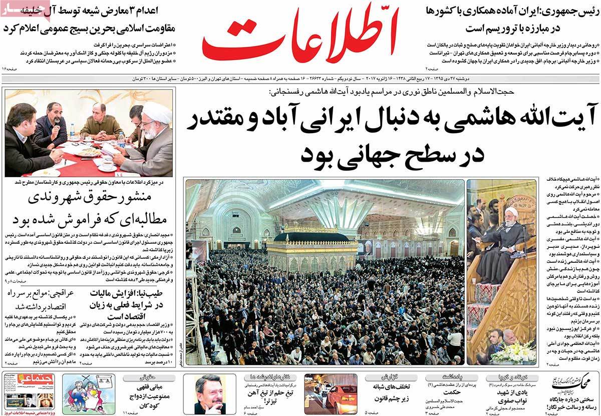 A Look at Iranian Newspaper Front Pages on January 16