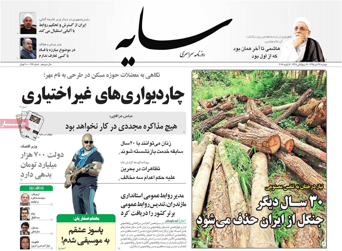 A Look at Iranian Newspaper Front Pages on January 16