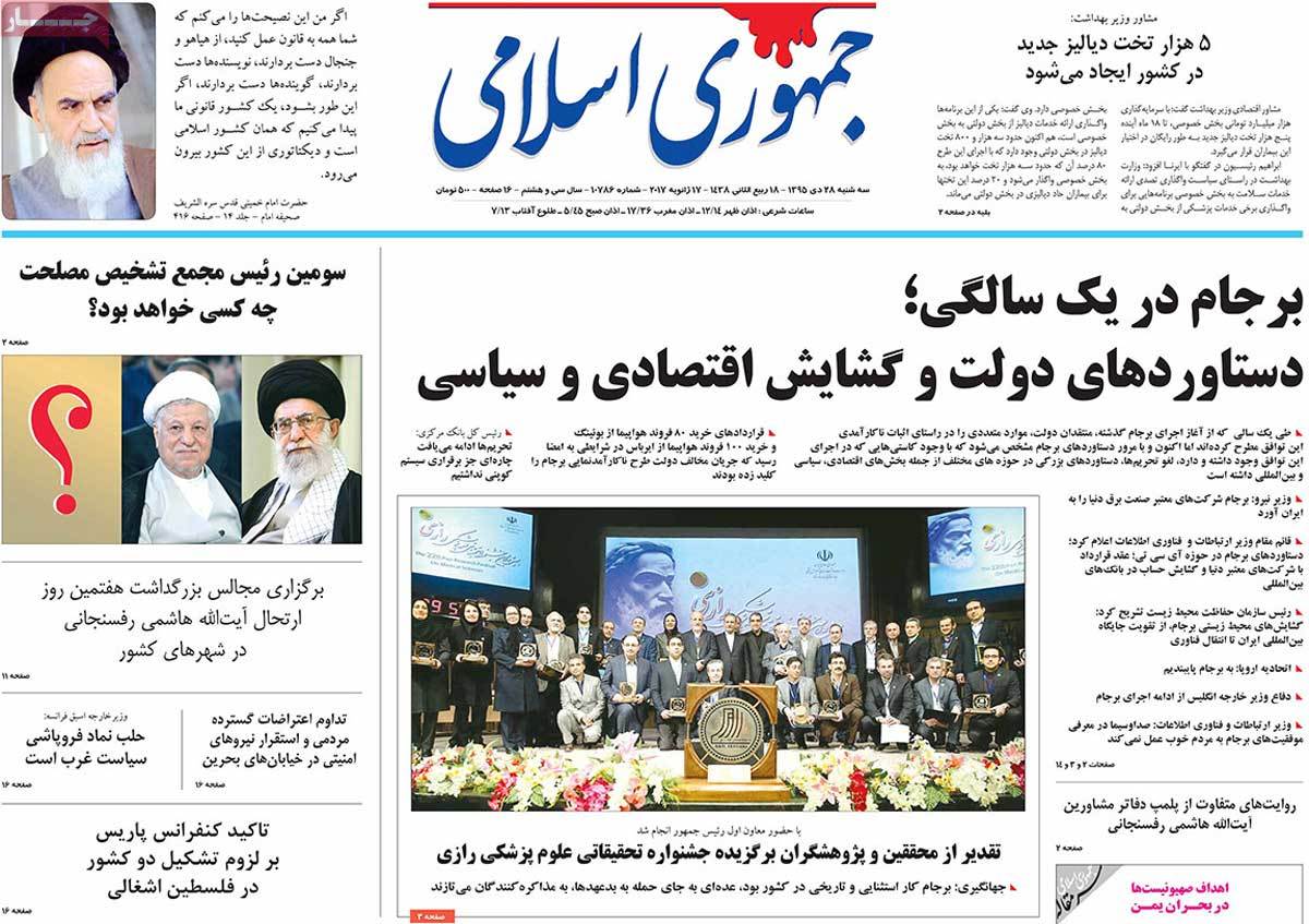 A Look at Iranian Newspaper Front Pages on January 17