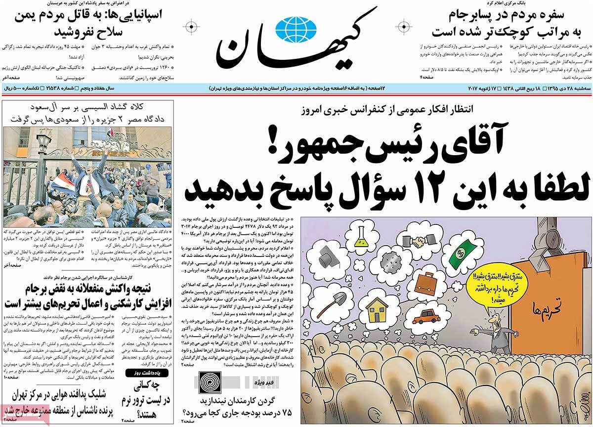 A Look at Iranian Newspaper Front Pages on January 17