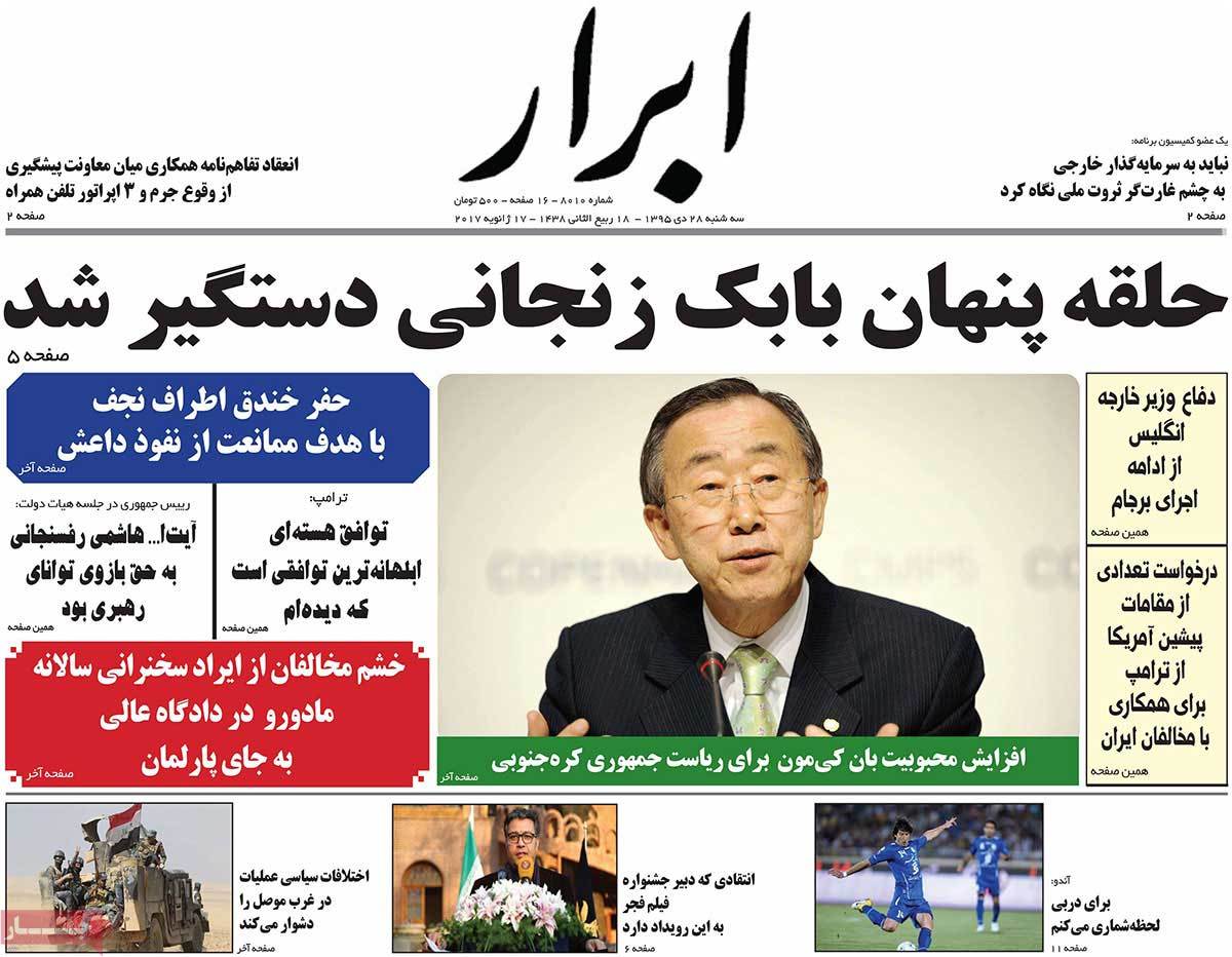 A Look at Iranian Newspaper Front Pages on January 17