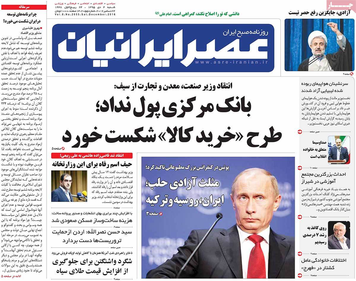 A Look at Iranian Newspaper Front Pages on December 24