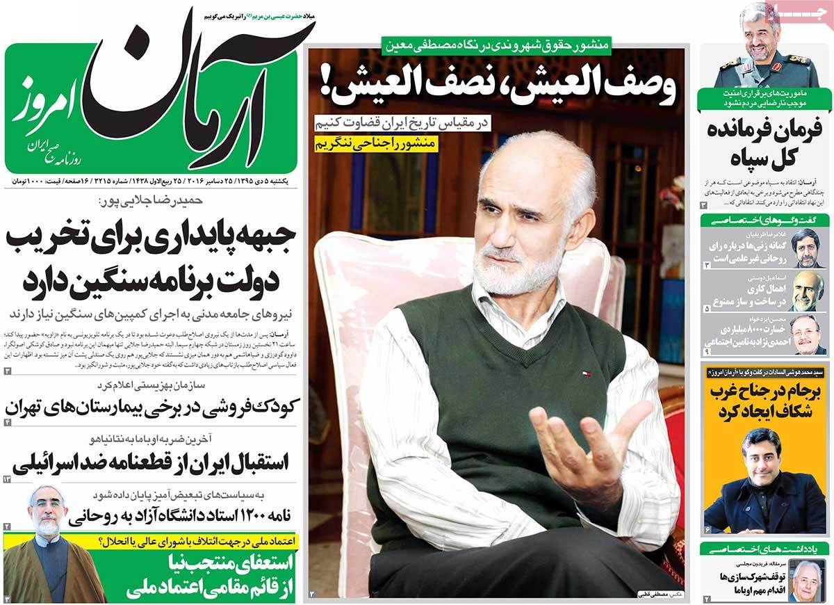 A Look at Iranian Newspaper Front Pages on December 25