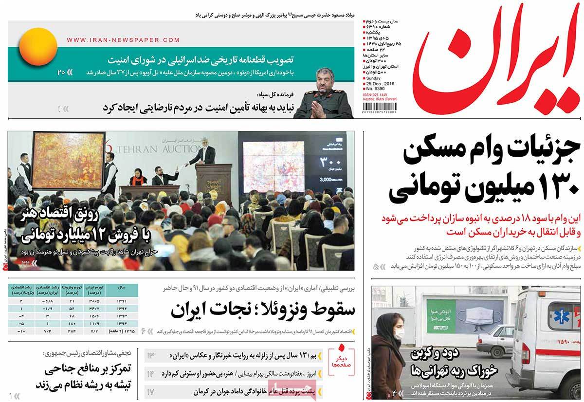 A Look at Iranian Newspaper Front Pages on December 25