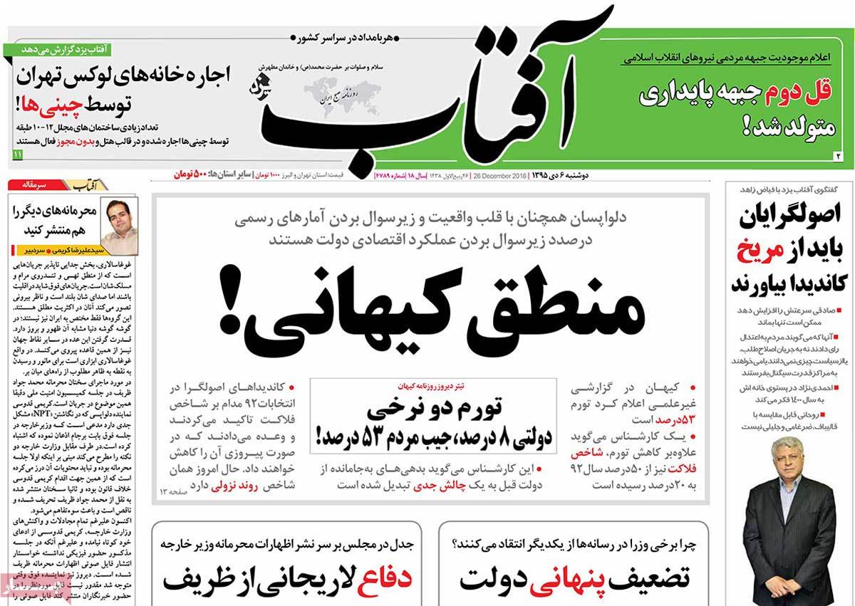 A Look at Iranian Newspaper Front Pages on December 26