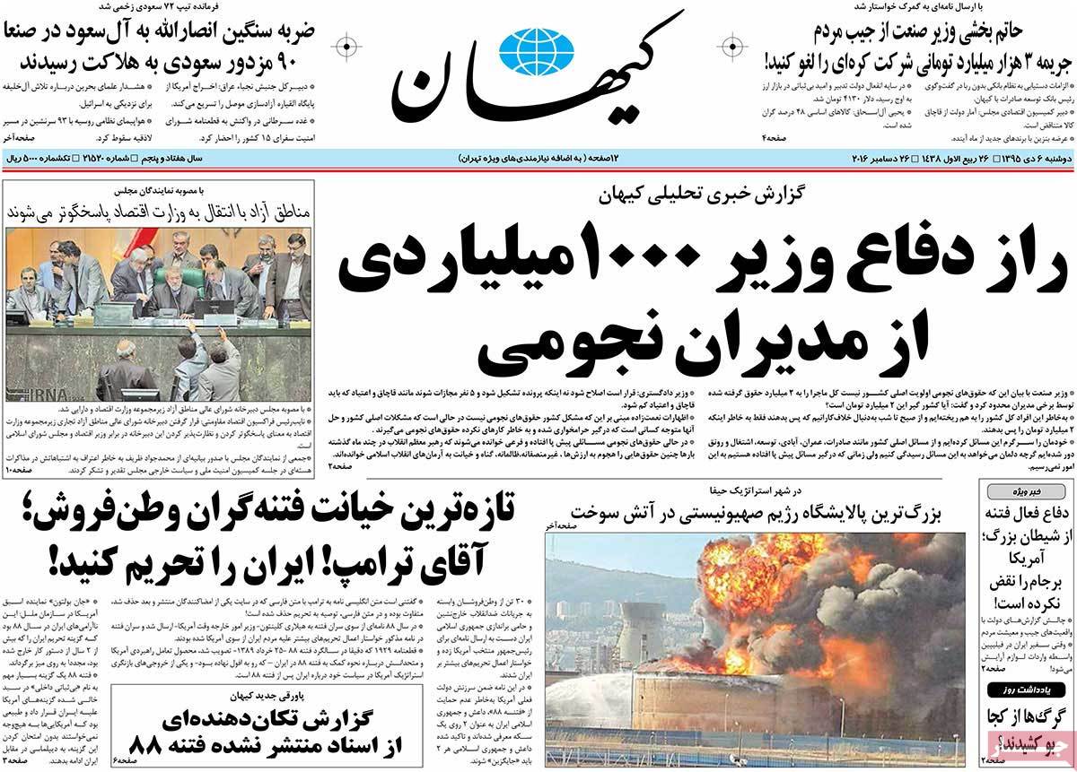 A Look at Iranian Newspaper Front Pages on December 26