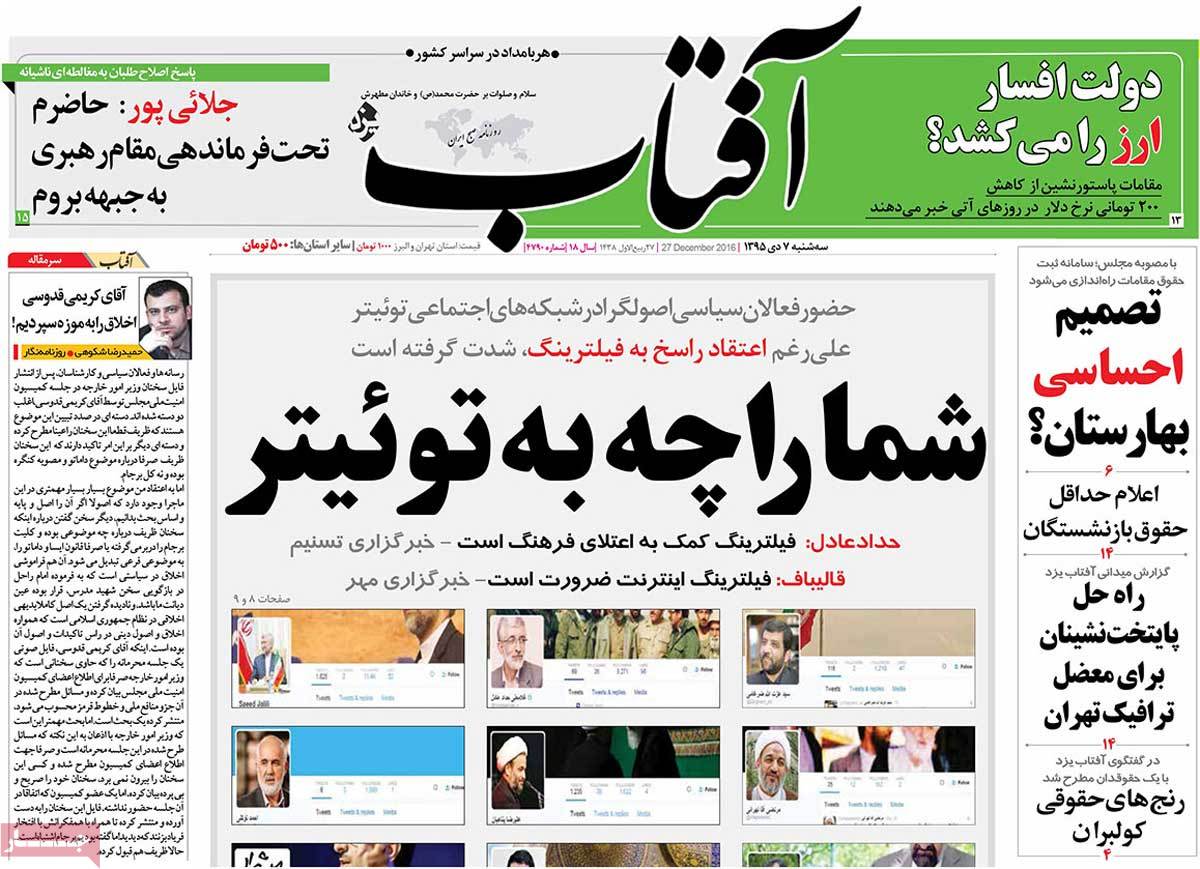 A Look at Iranian Newspaper Front Pages on December 27