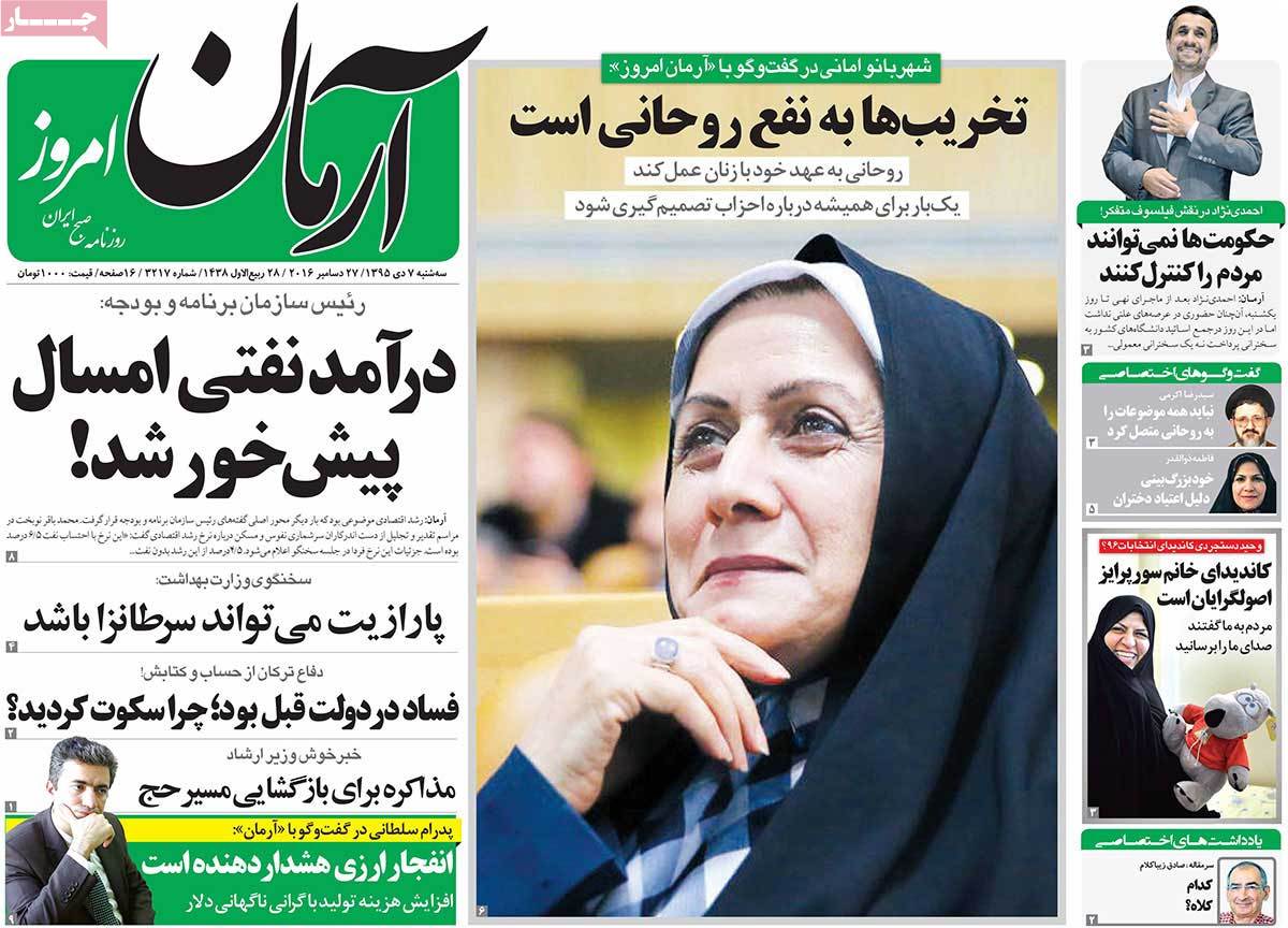 A Look at Iranian Newspaper Front Pages on December 27