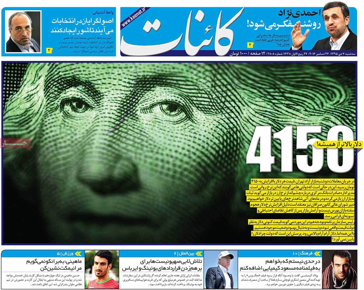 A Look at Iranian Newspaper Front Pages on December 27