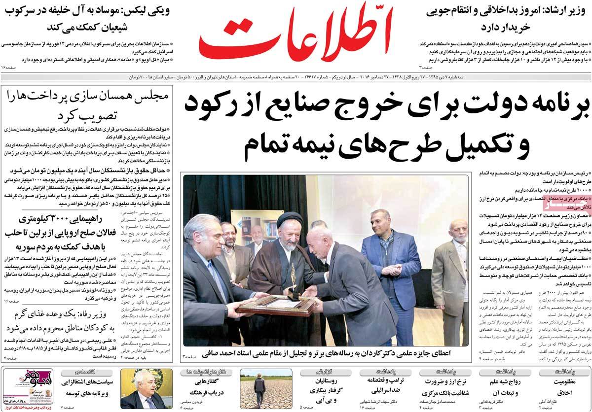 A Look at Iranian Newspaper Front Pages on December 27