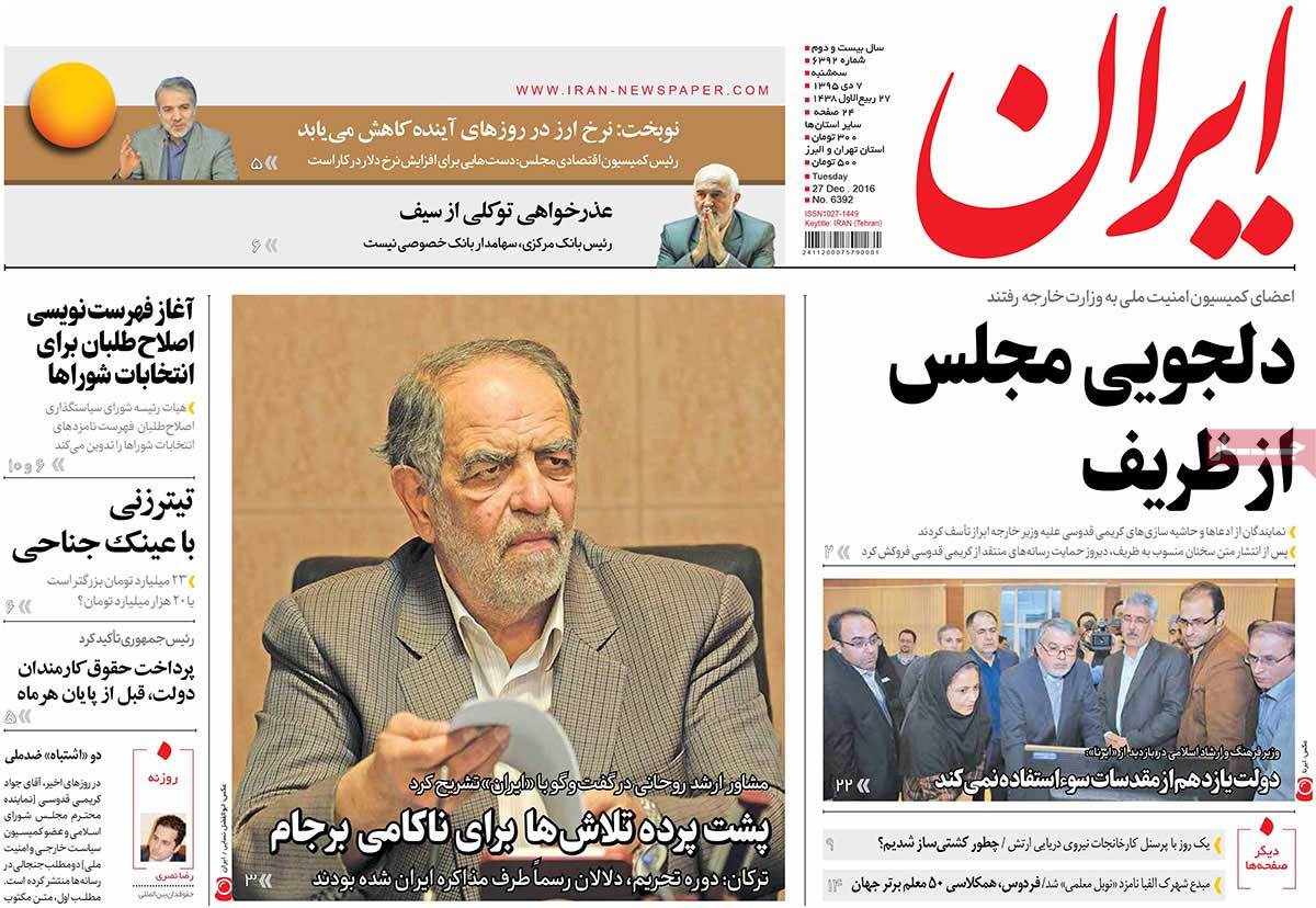 A Look at Iranian Newspaper Front Pages on December 27