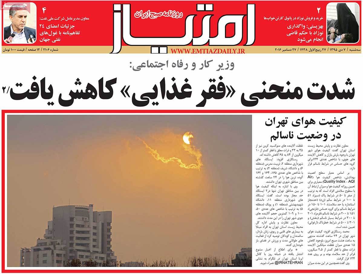 A Look at Iranian Newspaper Front Pages on December 27