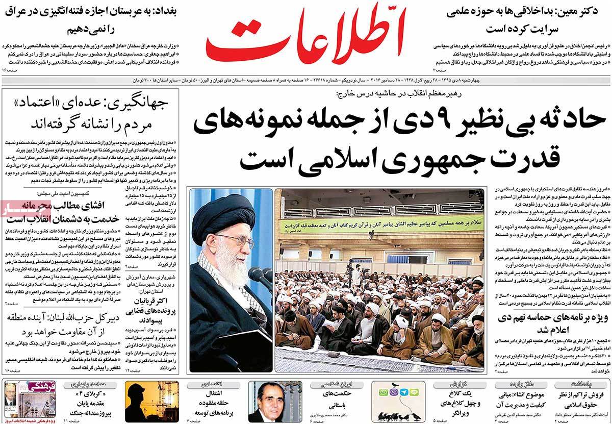 A Look at Iranian Newspaper Front Pages on December 28