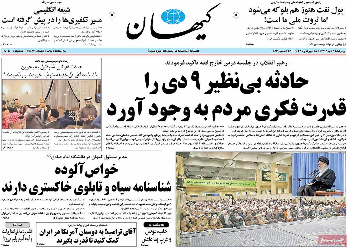 A Look at Iranian Newspaper Front Pages on December 28